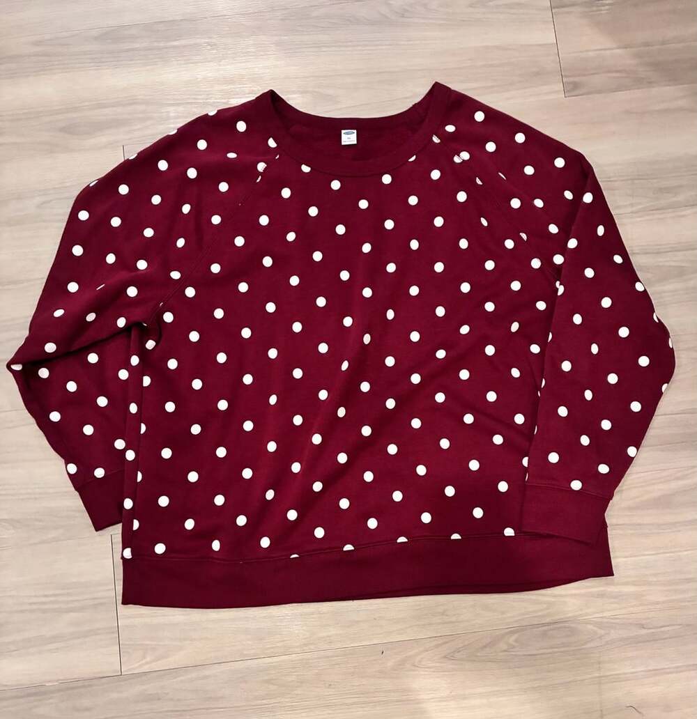 Old Navy Burgundy White Polka Dot Crew Neck Pullover Sweatshirt Size XL